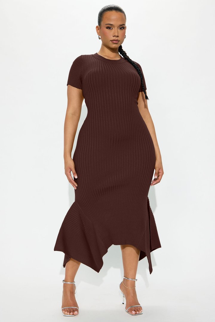 Rare Catch Ribbed Midi Dress - Chocolate