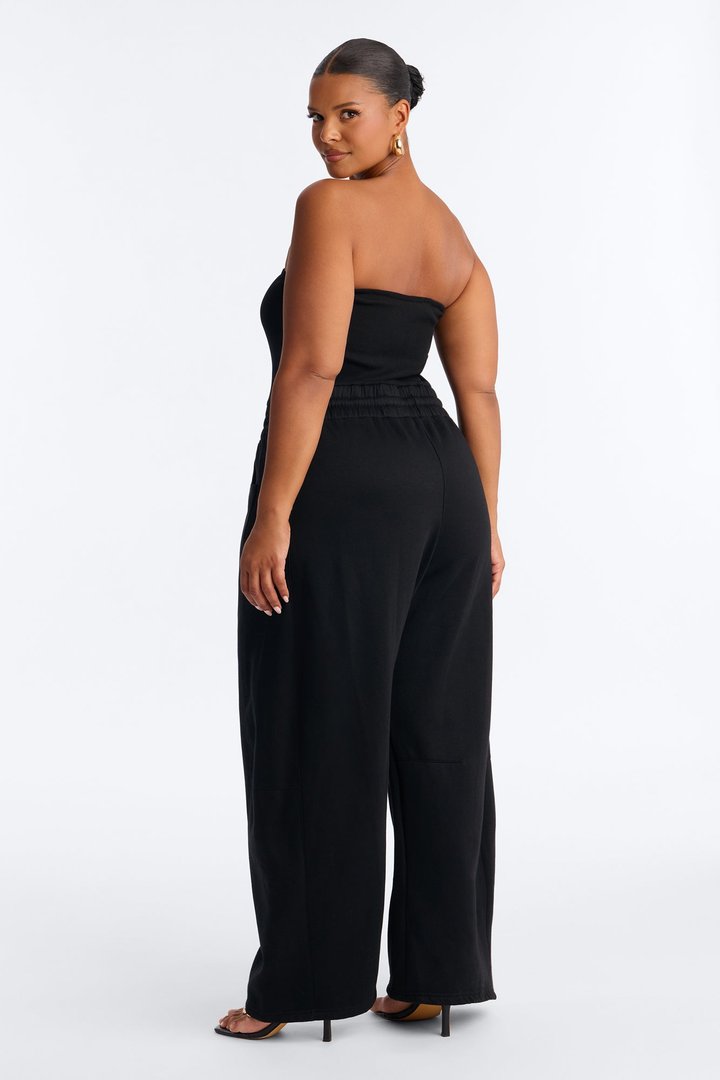 Jules Knit Tube With Fleece Barrel Leg Jumpsuit - Black