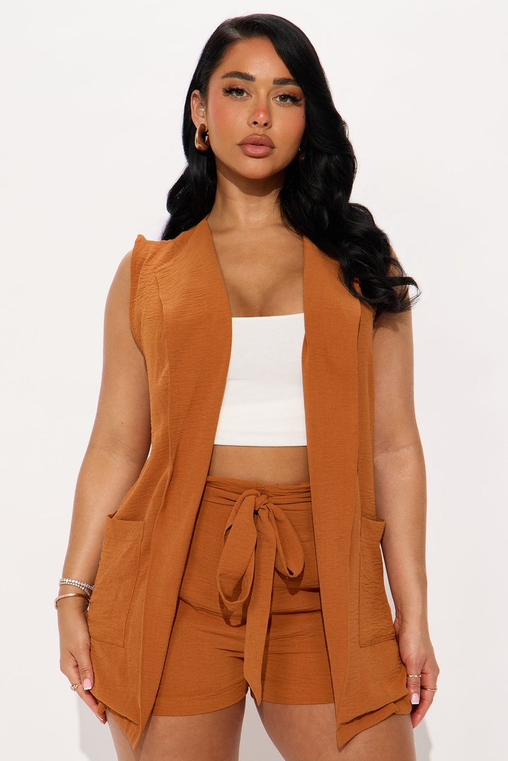 Sylvia Flowy Vest Short Set - Rust