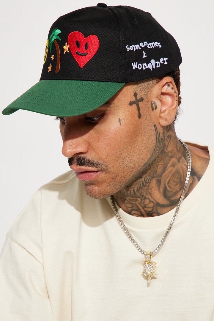 Keep Me Wondering Snapback Hat - Black/Green