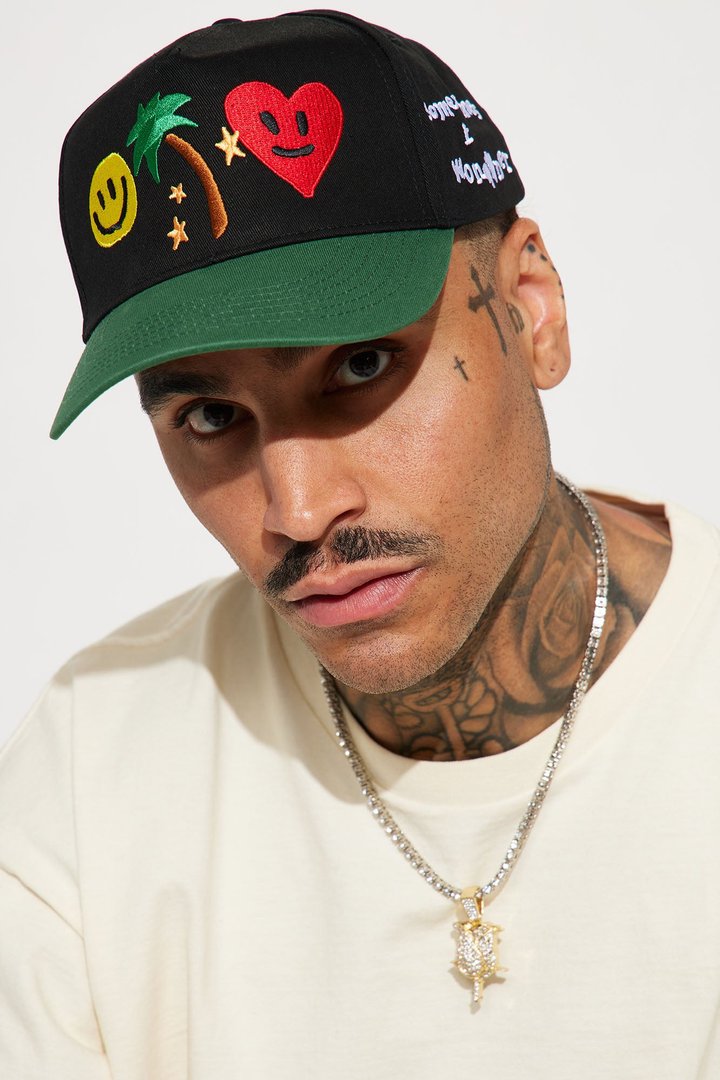 Keep Me Wondering Snapback Hat - Black/Green