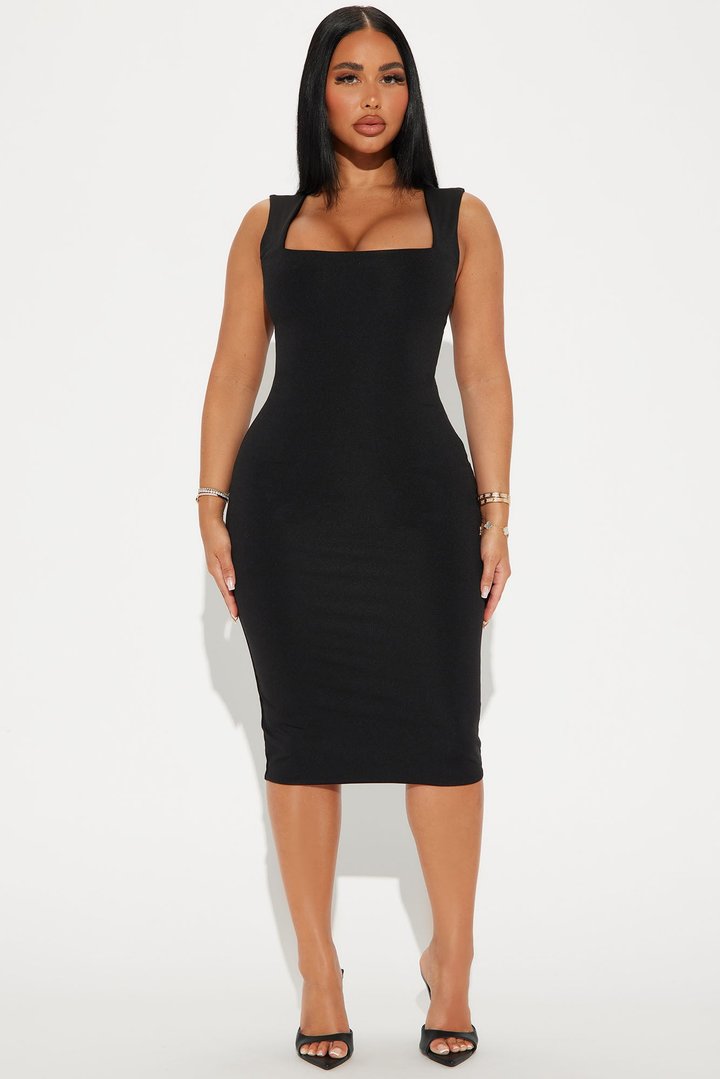 Colette Double Lined Midi Dress - Black