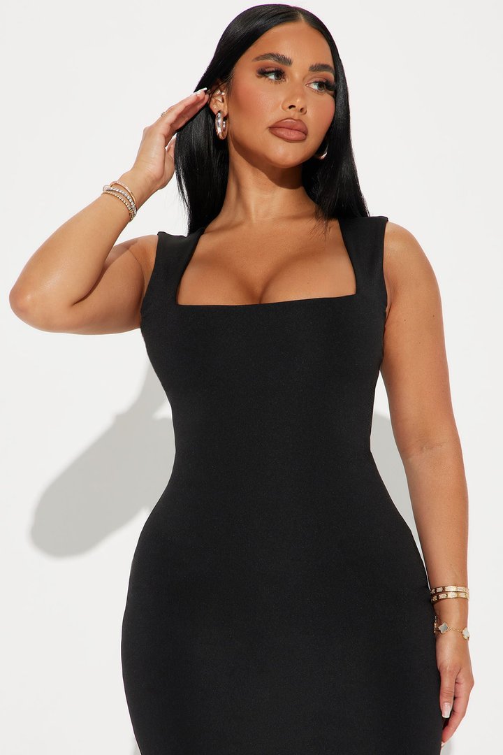 Colette Double Lined Midi Dress - Black