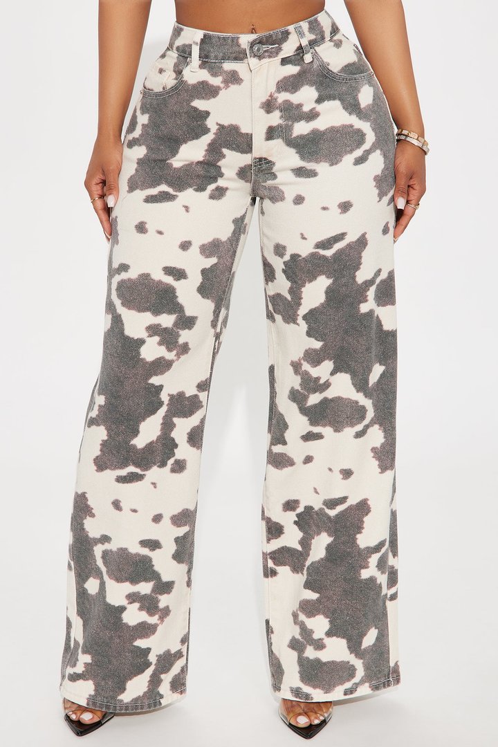 Change Locations Printed Straight Leg Jeans - Brown/combo