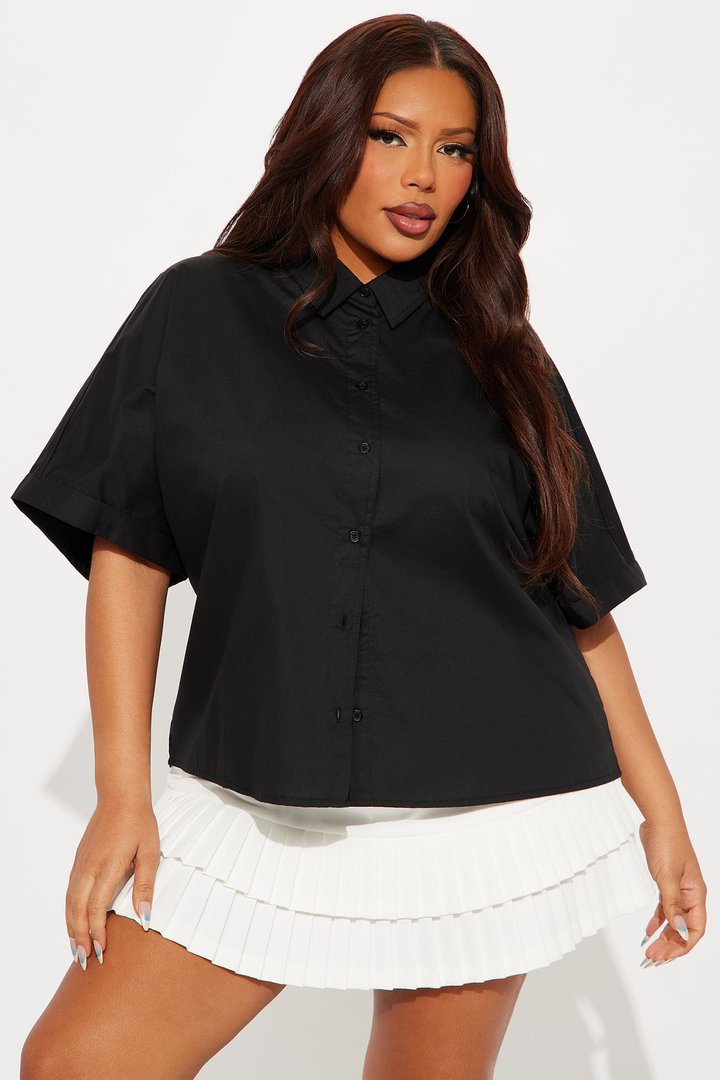 Sancie Oversized Poplin Button Up Shirt - Black