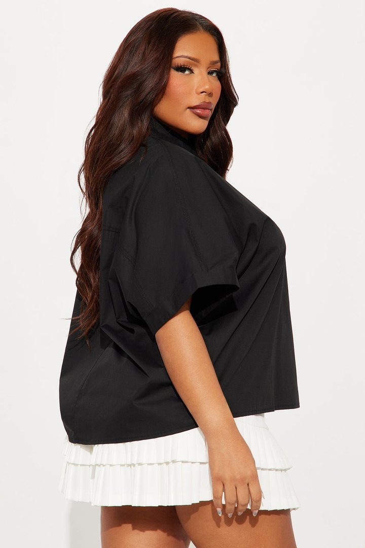 Sancie Oversized Poplin Button Up Shirt - Black