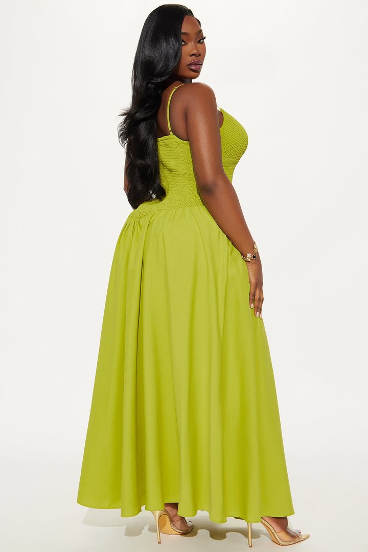 Lily Smocked Drop Waist Maxi Dress - Green