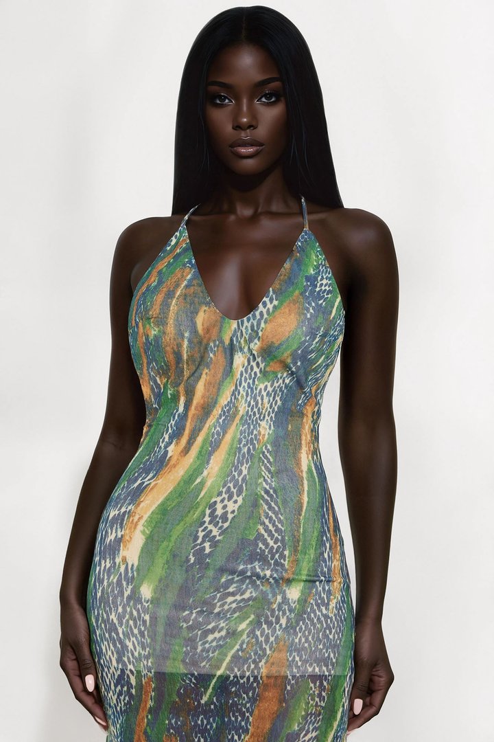 Leanne Backless Maxi Dress - Green/combo