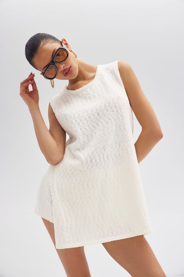 Nora Sleeveless Sweater Short Set - Cream