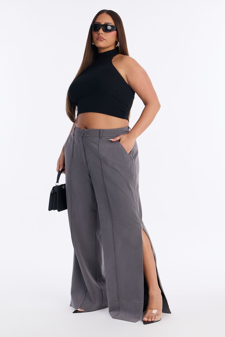 Parker High Rise Zipper Wide Leg Trouser Pant - Charcoal