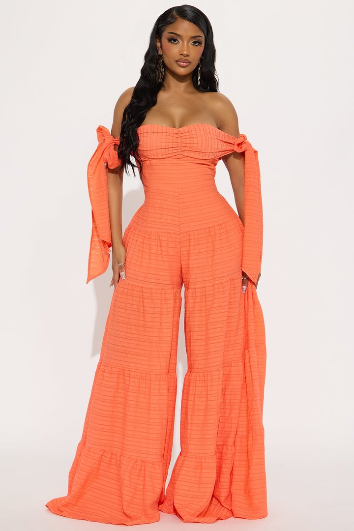 Montego Bay Off Shoulder Jumpsuit - Orange
