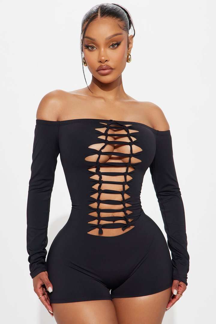 Samara Long Sleeve Romper - Black