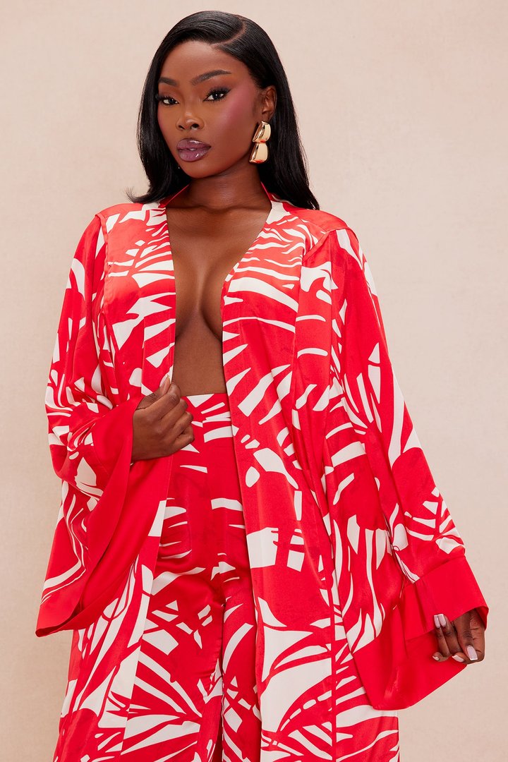 Silvina Satin Kimono - Red/combo