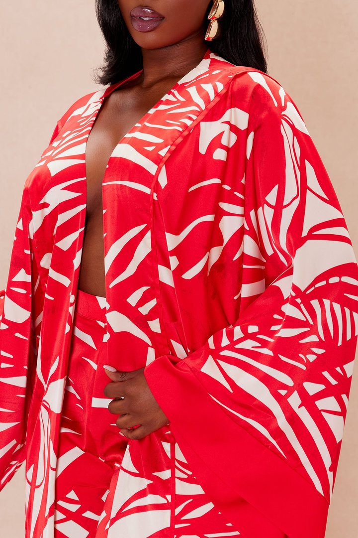 Silvina Satin Kimono - Red/combo