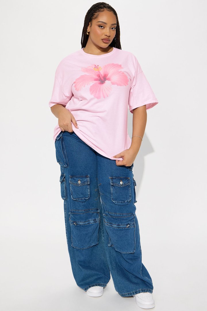 Hibiscus Bloom Washed Graphic Tee - Pink