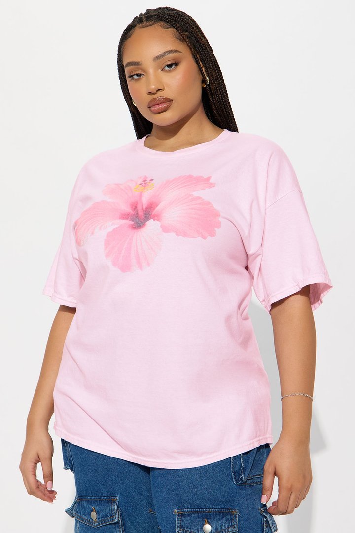 Hibiscus Bloom Washed Graphic Tee - Pink