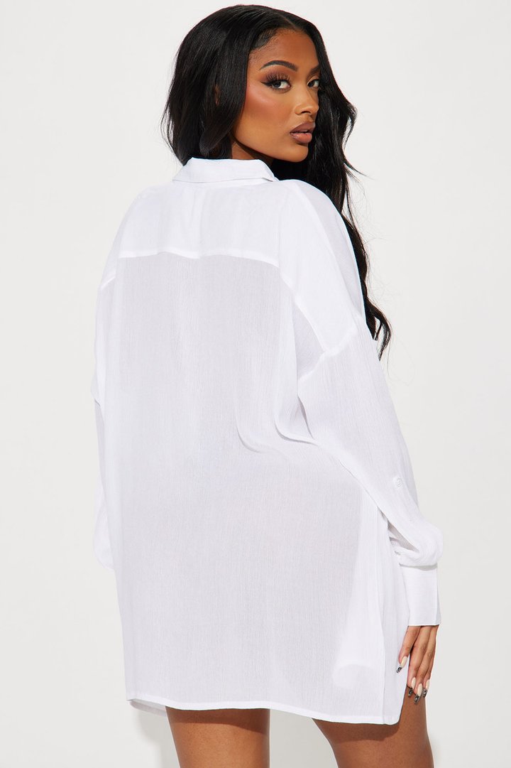 Breezy Nights Linen Pocket Cover Up Shirt - White