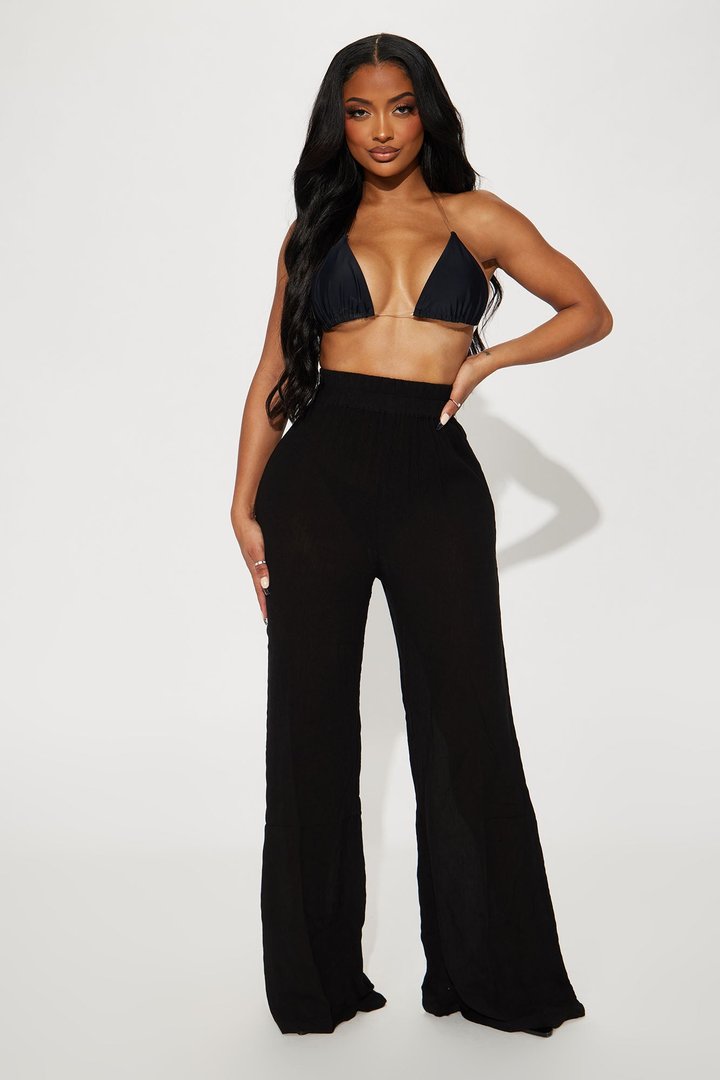 Breezy Nights Linen Swim Cover Up Pants - Black