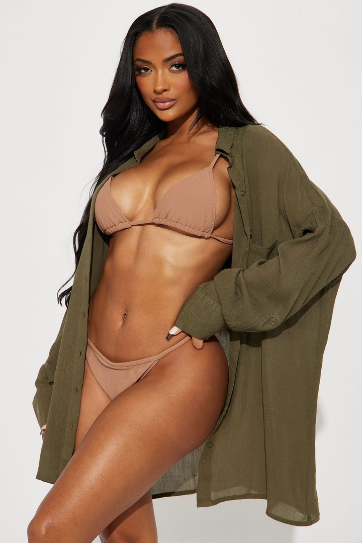 Breezy Nights Linen Pocket Cover Up Shirt - Olive