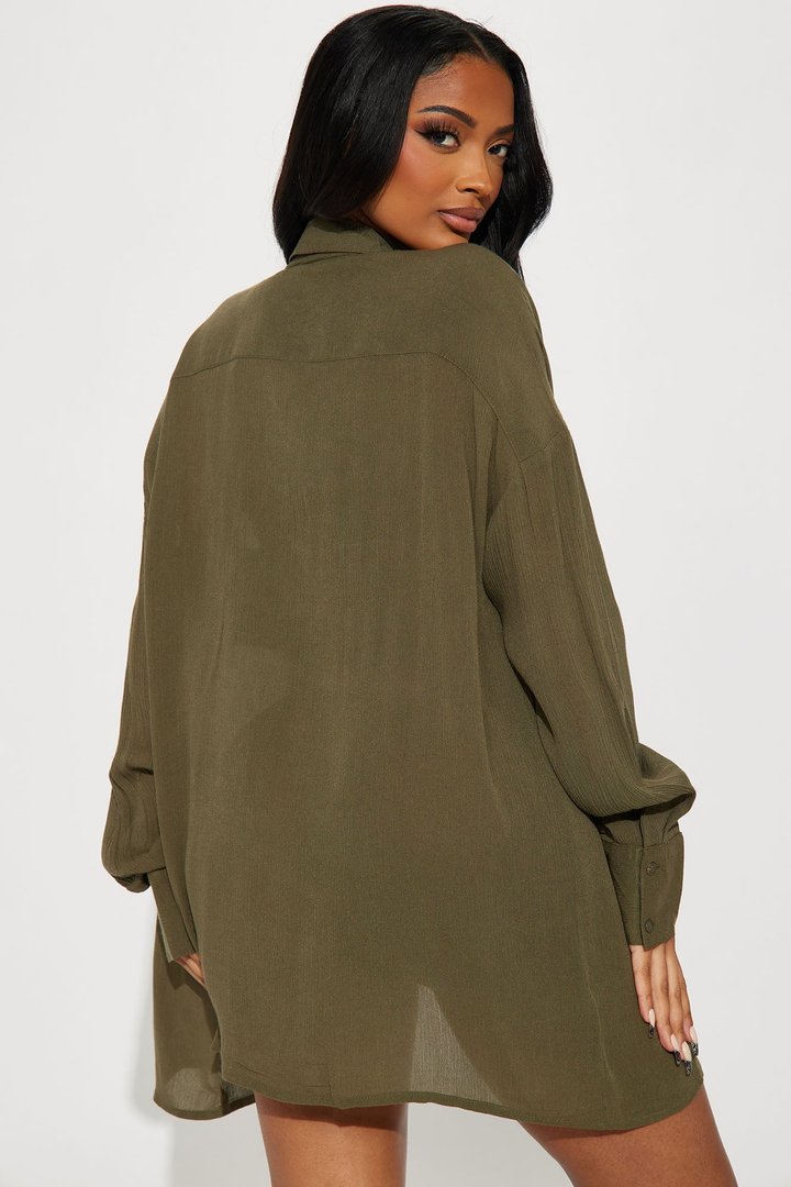 Breezy Nights Linen Pocket Cover Up Shirt - Olive