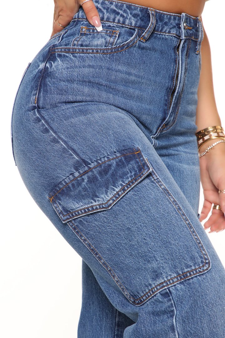 End Of Day Cargo Jeans - Medium Blue Wash