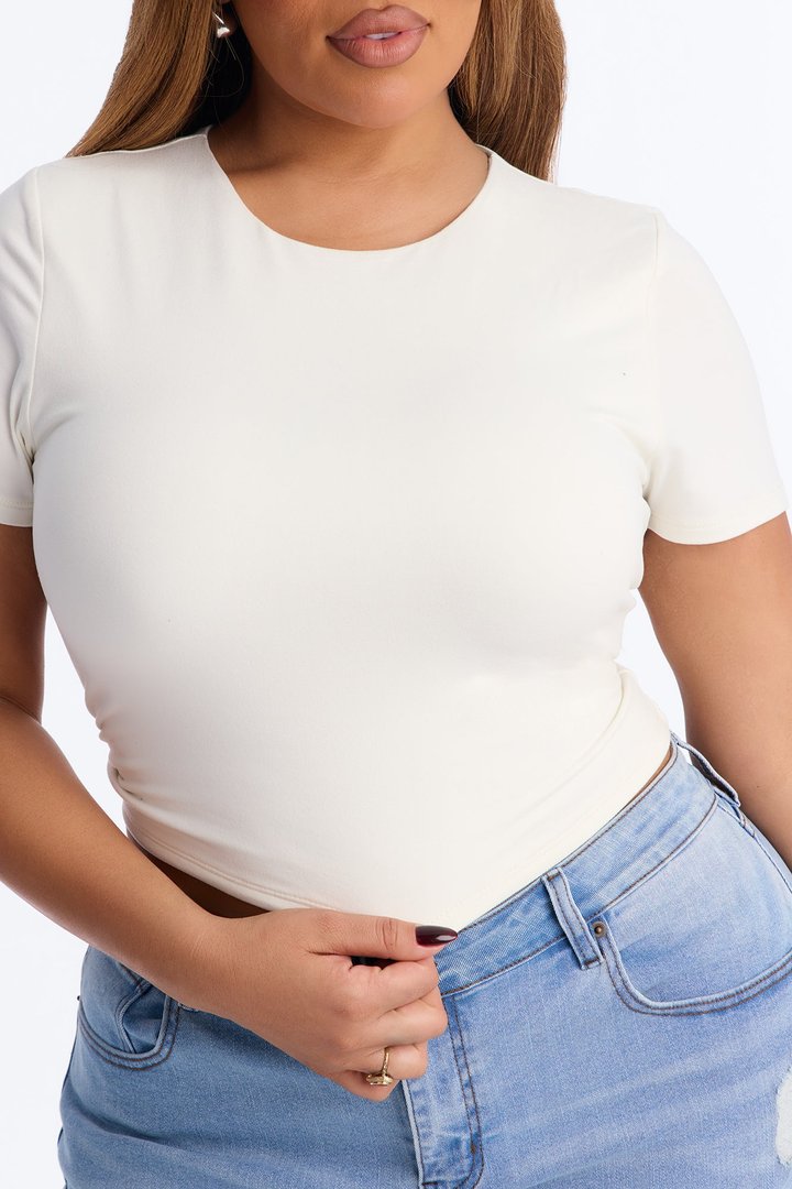 Jaslynn Double Lined Cropped Baby Tee - White