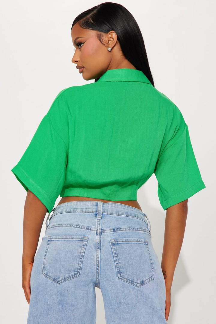 In The Right Zone Linen Top - Kelly Green