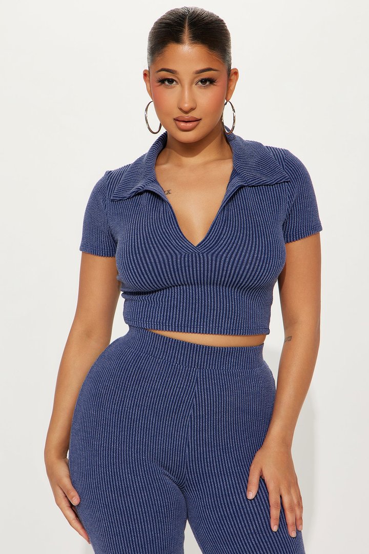 Josie Ribbed Pant Set - Navy