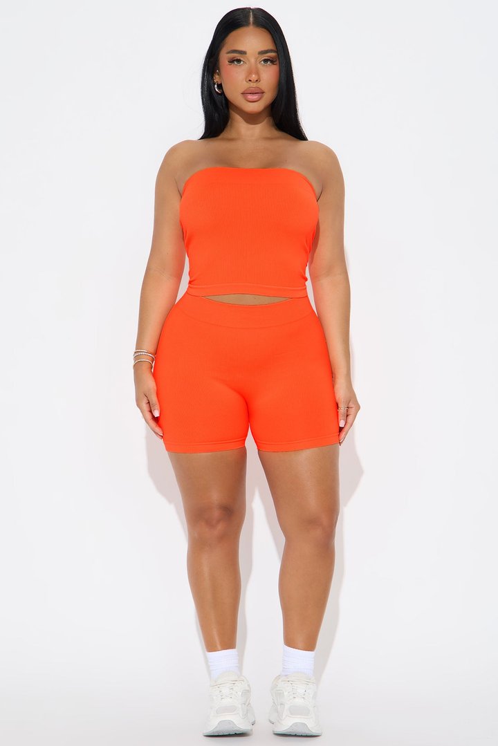 Off Duty Seamless Tube Top Biker Short Set - Orange
