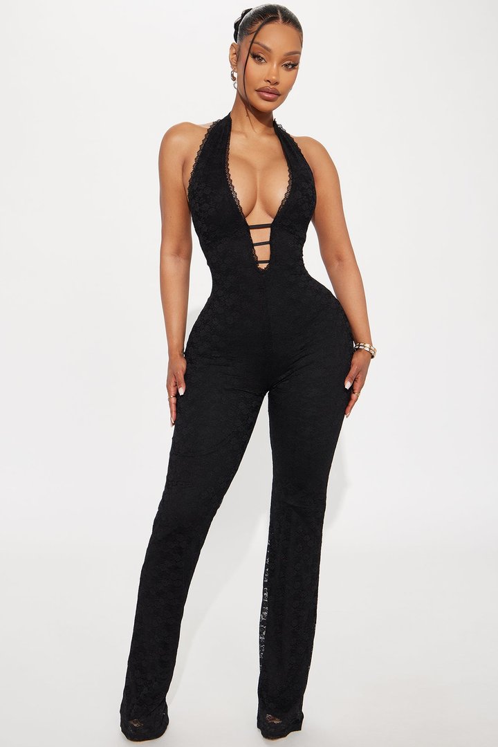 Never Ending Love Lace Jumpsuit - Black