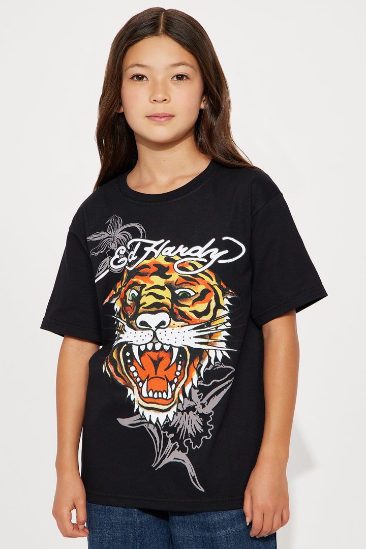 Mini Ed Hardy Fierce Tiger Front/Back Graphic T-Shirt - Black