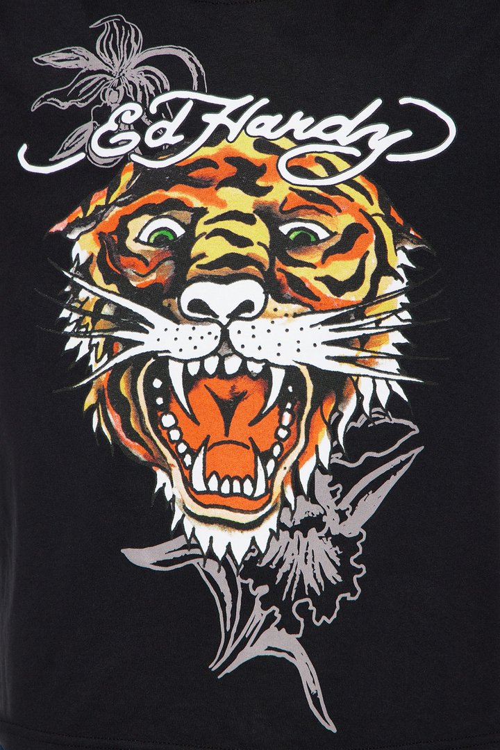 Mini Ed Hardy Fierce Tiger Front/Back Graphic T-Shirt - Black