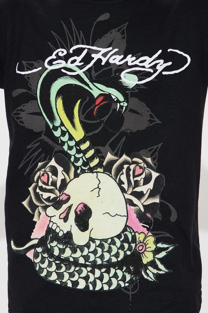 Mini Ed Hardy Cobra Front/Back Graphic T-Shirt - Charcoal