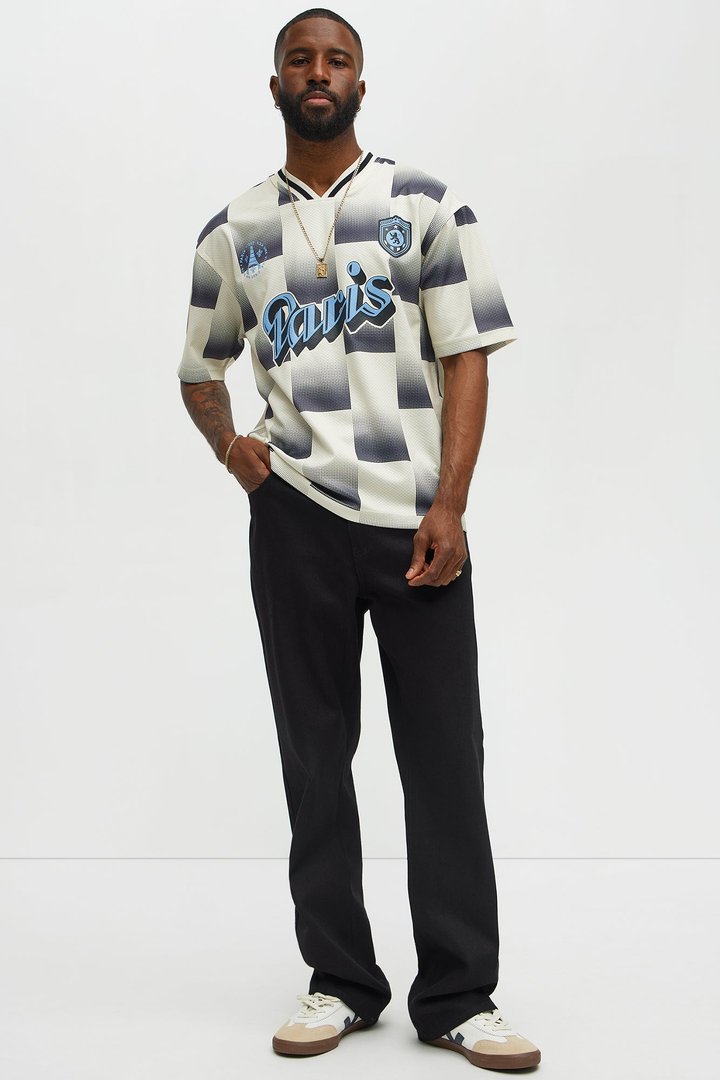 Checkered Paris Short Sleeve Soccer Jersey - Off White/combo