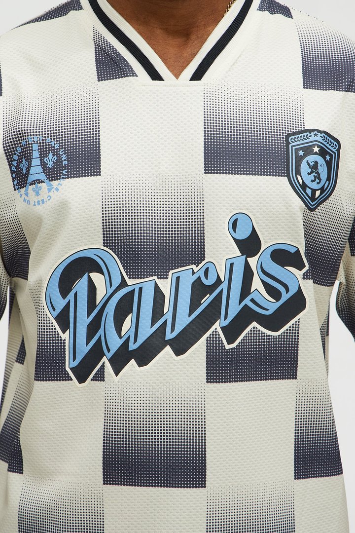 Checkered Paris Short Sleeve Soccer Jersey - Off White/combo