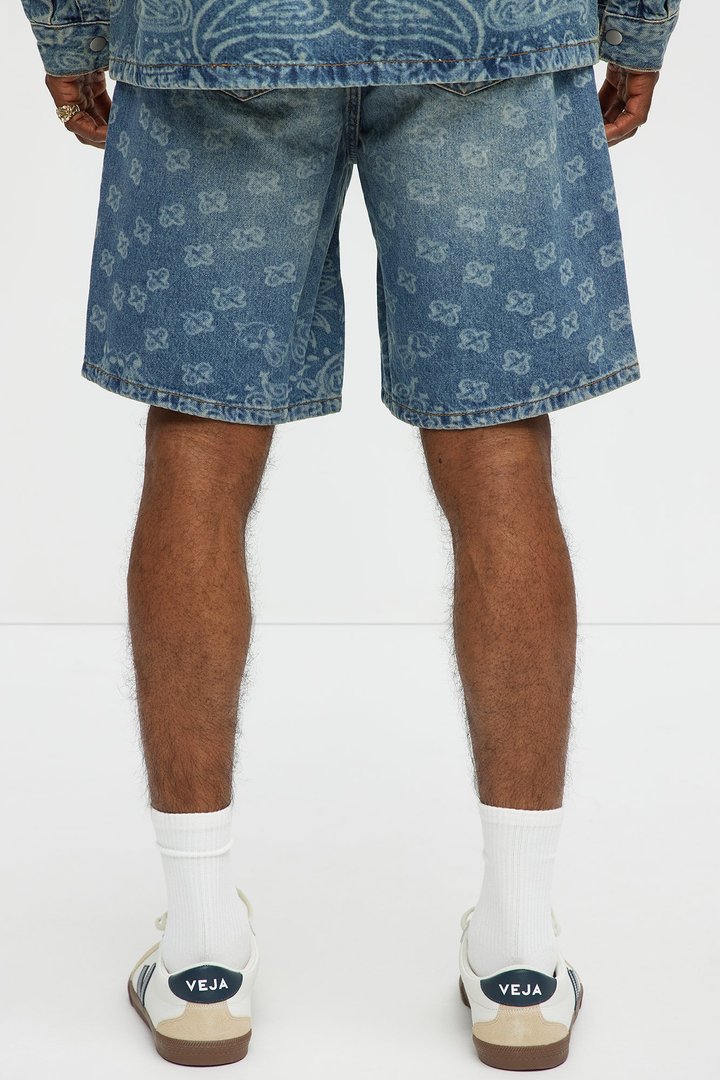Paisley Last Relaxed Denim Shorts - Medium Blue Wash