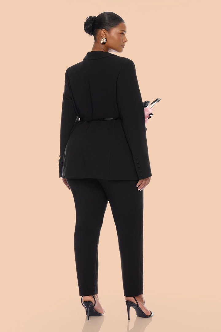 Kahlea Floral Applique Belted Pant Set - Black