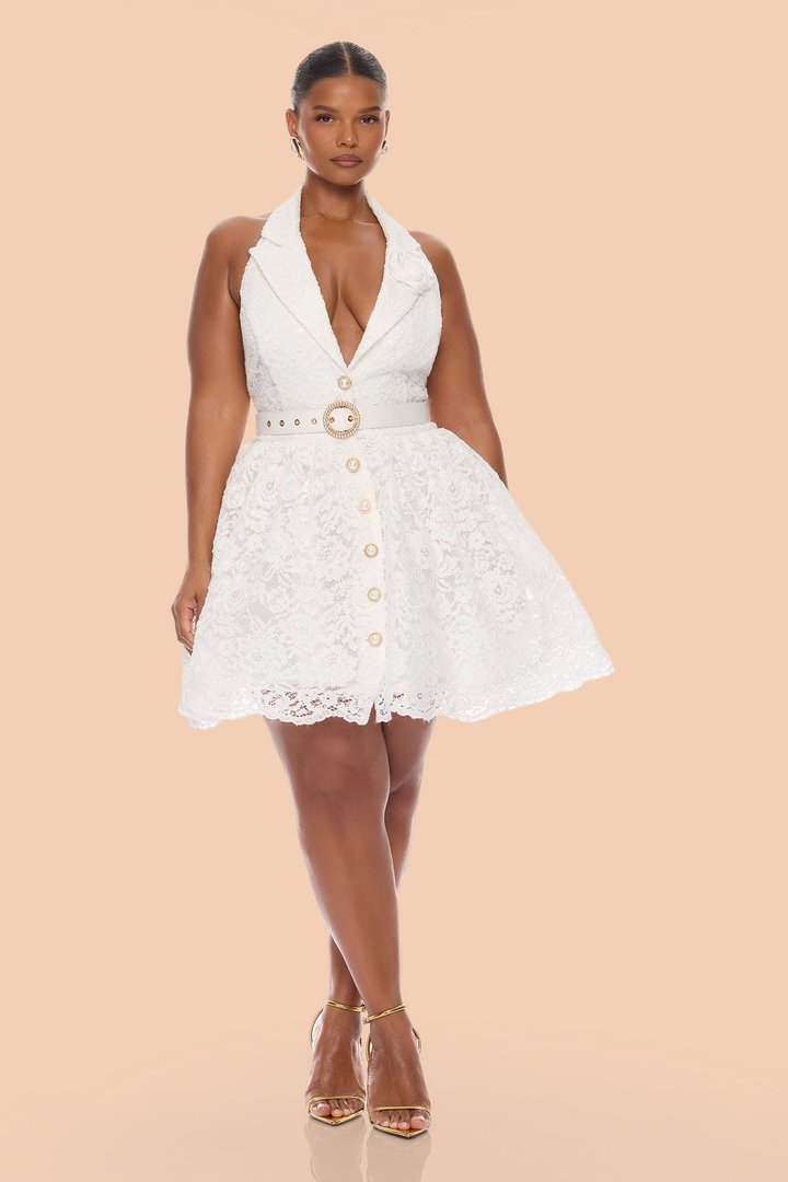 Colette Lace Mini Dress - White