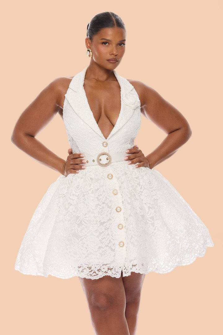 Colette Lace Mini Dress - White