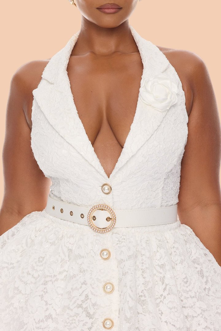 Colette Lace Mini Dress - White