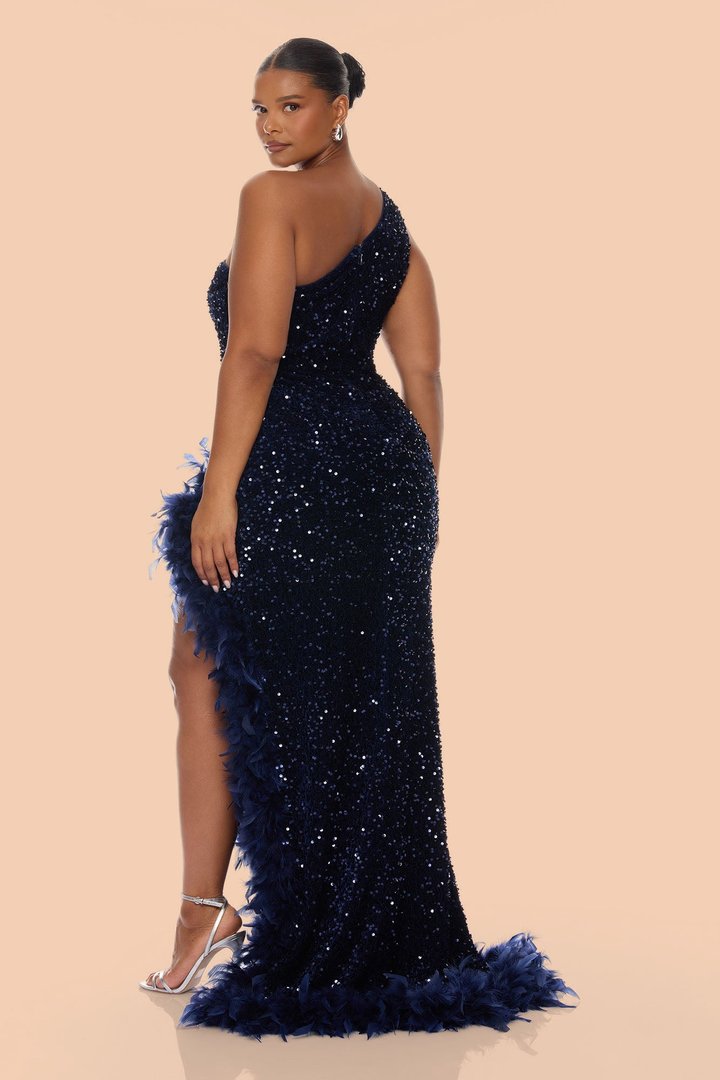 Esme Sequin Feather Maxi Dress - Navy