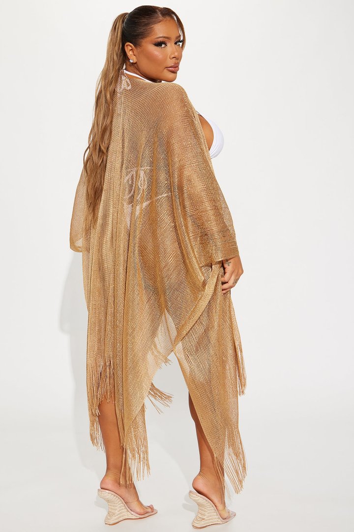 Kerry Fringe Cover Up Kimono - Gold