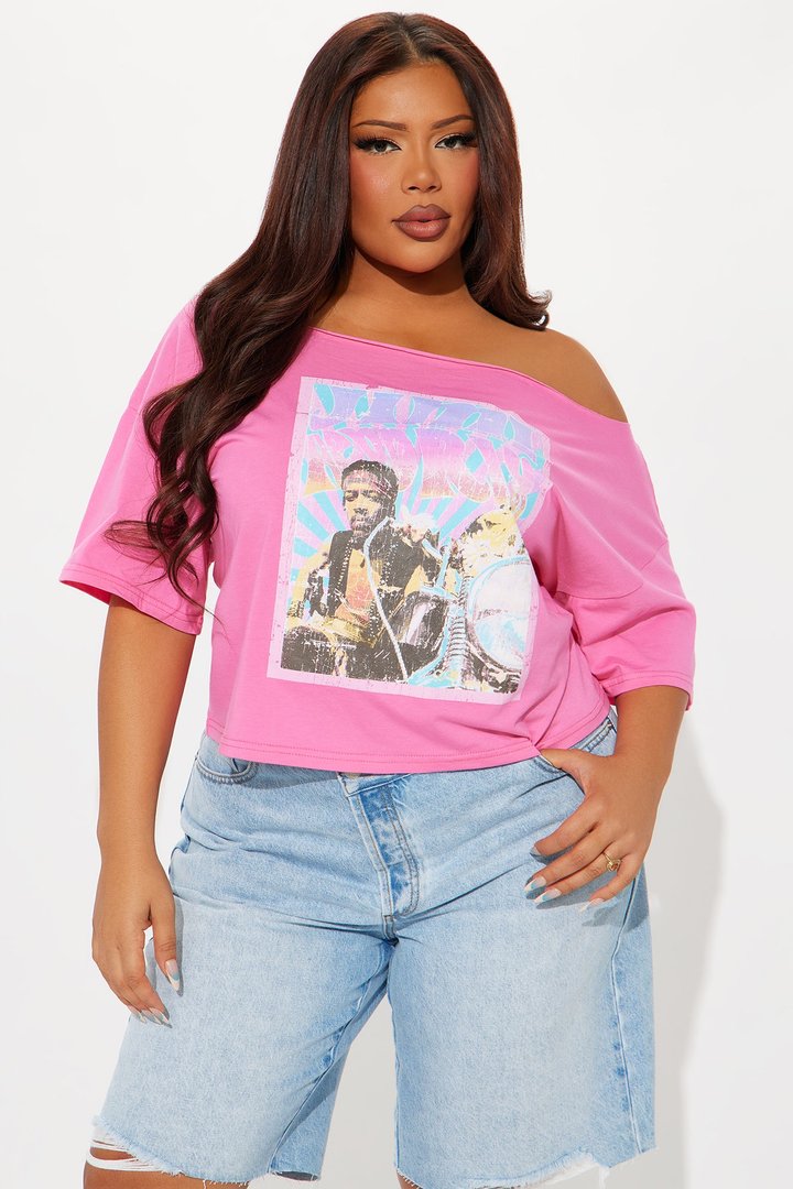 Jimi Hendrix Off Shoulder Top - Pink