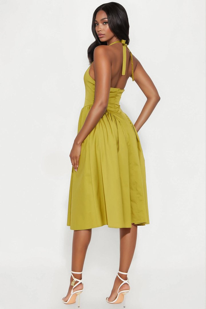Mara Corset Halter Midi Dress - Chartreuse