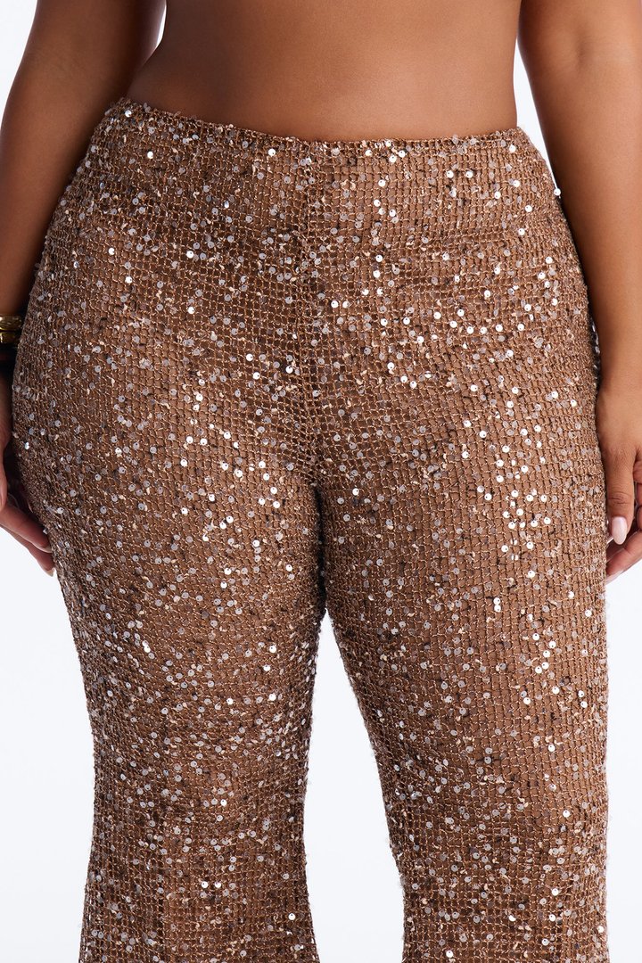 Lyra Low Rise Crochet Sequin Flare Pant - Bronze