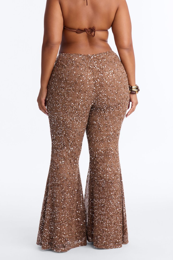 Lyra Low Rise Crochet Sequin Flare Pant - Bronze