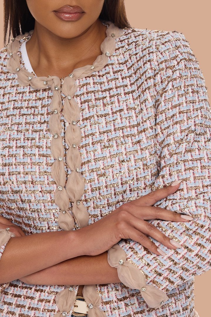 Coco Embellished Tweed Jacket - Rose Gold
