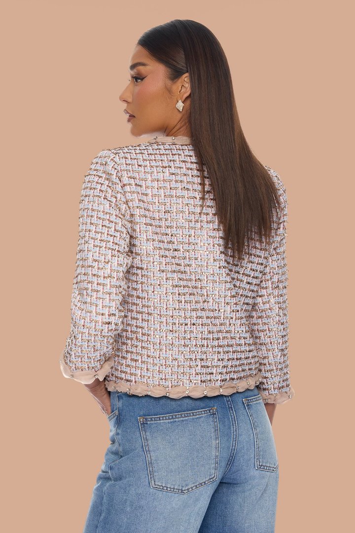 Coco Embellished Tweed Jacket - Rose Gold