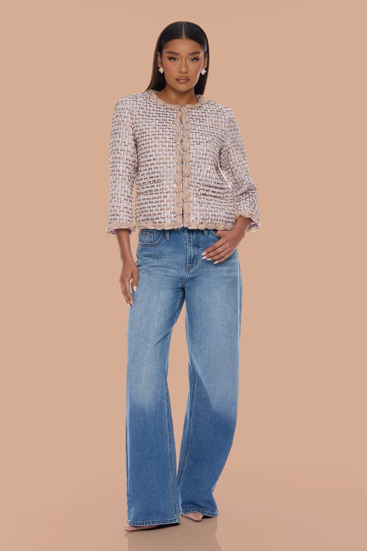 Coco Embellished Tweed Jacket - Rose Gold