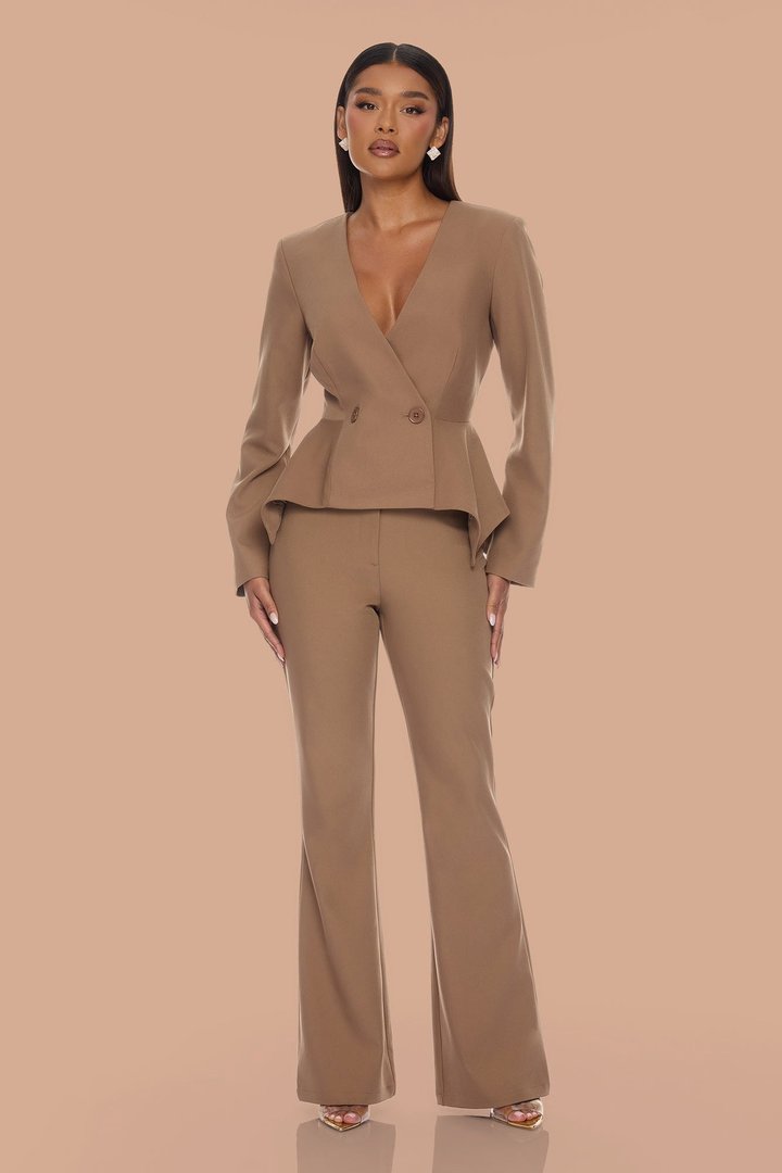 Mikayla Peplum Jacket Pant Set - Coco